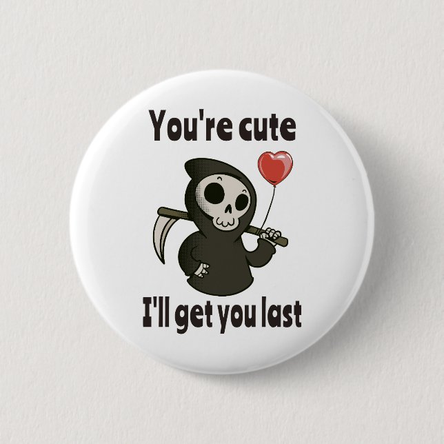 Cute Grim Reaper with romantic heart Button (Front)