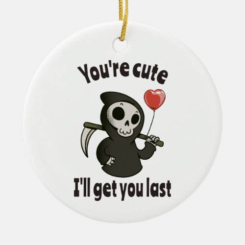 Cute Grim Reaper with romantic heart Ceramic Ornament