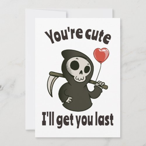 Cute Grim Reaper with romantic heart Holiday Card