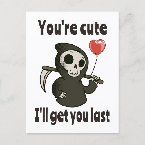 Cute Grim Reaper with romantic heart Postcard