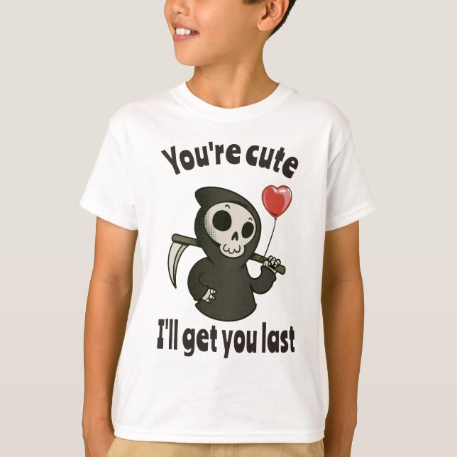 Cute Grim Reaper with romantic heart T-Shirt (Front)