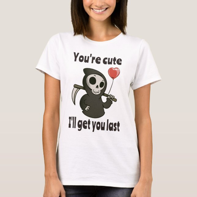Cute Grim Reaper with romantic heart T-Shirt (Front)
