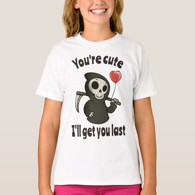 Cute Grim Reaper with romantic heart T-Shirt (Front)