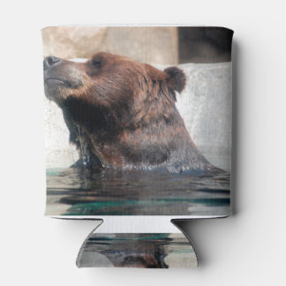 Cute Grizzly Bear Playing in the Water Can Cooler
