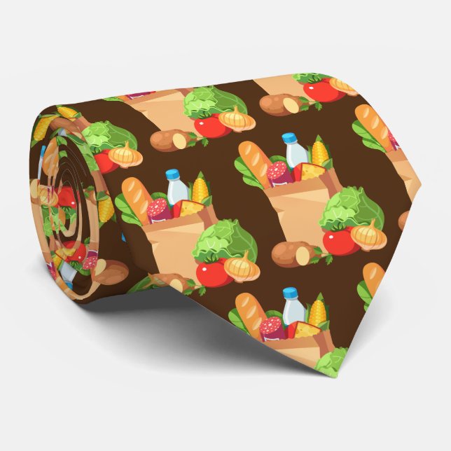 Cute grocery tiled pattern food neck tie (Rolled)