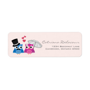 CUTE GROOM AND BRIDE OWLS WEDDING ADDRESS LABELS