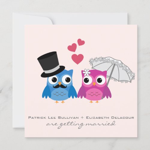 Cute Groom Owl and Bride Owl Wedding Invitation