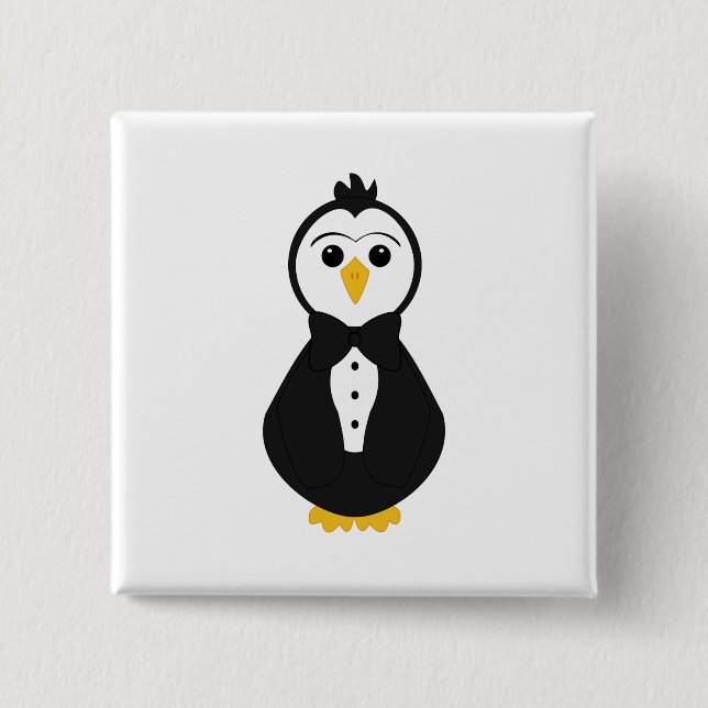 Cute Groom Penguin Pinback Button (Front)