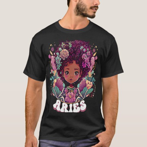 Cute Groovy Aries Zodiac Afro Girl March April Bir T_Shirt