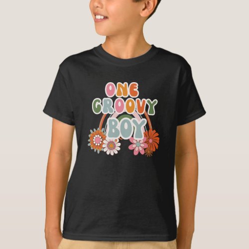 Cute Groovy Baby Boy Bday Vintage Rainbow Flower  T_Shirt