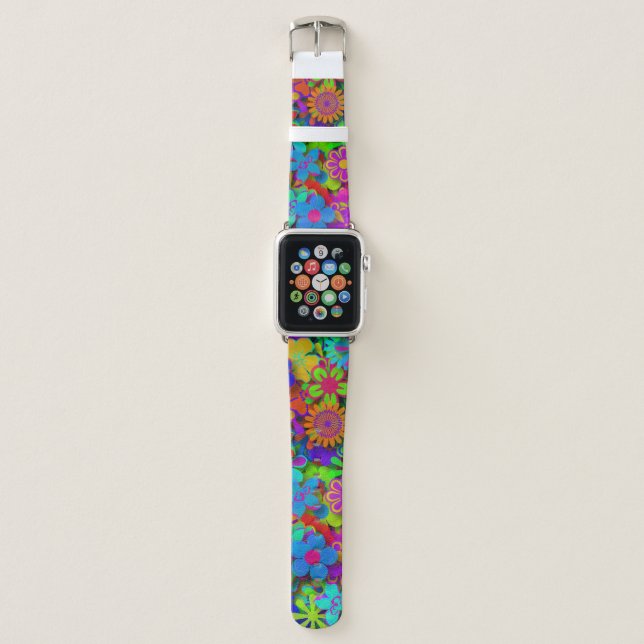 Cute Groovy Flowers Garden Apple Watch Band (Front)