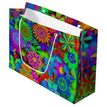 Cute Groovy Flowers Garden Large Gift Bag by ZionMade at Zazzle