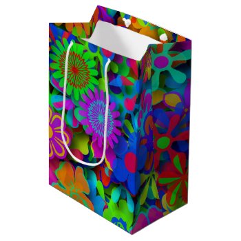 Cute Groovy Flowers Garden Medium Gift Bag by ZionMade at Zazzle