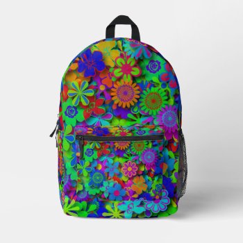 Cute Groovy Flowers Garden Printed Backpack by ZionMade at Zazzle