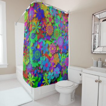 Cute Groovy Flowers Garden Shower Curtain by ZionMade at Zazzle