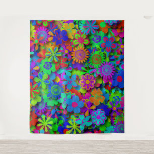 Cute Groovy Flowers Garden Tapestry