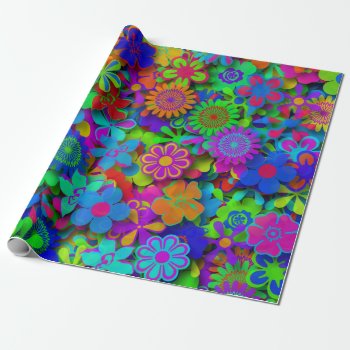 Cute Groovy Flowers Garden Wrapping Paper by ZionMade at Zazzle