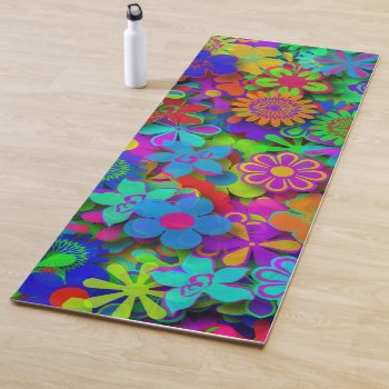 Cute Groovy Flowers Garden Yoga Mat by ZionMade at Zazzle