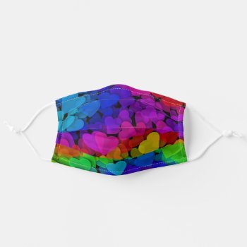Cute Groovy Hearts Rainbow Adult Cloth Face Mask by ZionMade at Zazzle
