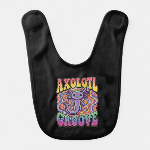 Cute Groovy Hippie Axolotl Retro 70s Rainbow Art Baby Bib