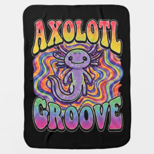 Cute Groovy Hippie Axolotl Retro 70s Rainbow Art Baby Blanket