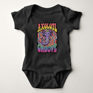 Cute Groovy Hippie Axolotl Retro 70s Rainbow Art Baby Bodysuit
