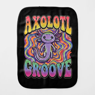 Cute Groovy Hippie Axolotl Retro 70s Rainbow Art Baby Burp Cloth