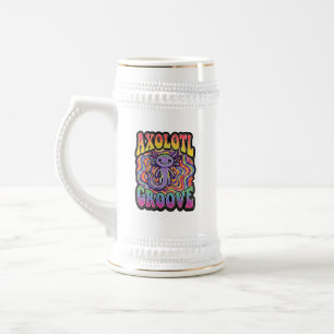 Cute Groovy Hippie Axolotl Retro 70s Rainbow Art Beer Stein