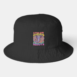 Cute Groovy Hippie Axolotl Retro 70s Rainbow Art Bucket Hat