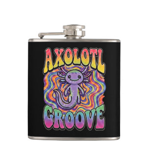 Cute Groovy Hippie Axolotl Retro 70s Rainbow Art Flask