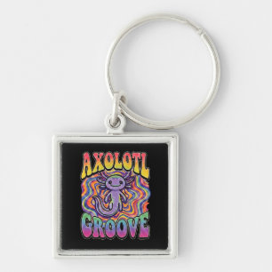 Cute Groovy Hippie Axolotl Retro 70s Rainbow Art Keychain