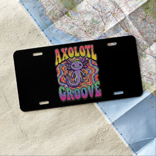 Cute Groovy Hippie Axolotl Retro 70s Rainbow Art License Plate