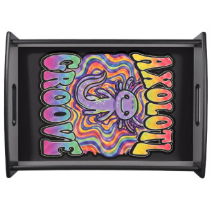 Cute Groovy Hippie Axolotl Retro 70s Rainbow Art Serving Tray