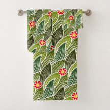 Cute Groovy Hippie Red Green Daisy Floral Pattern