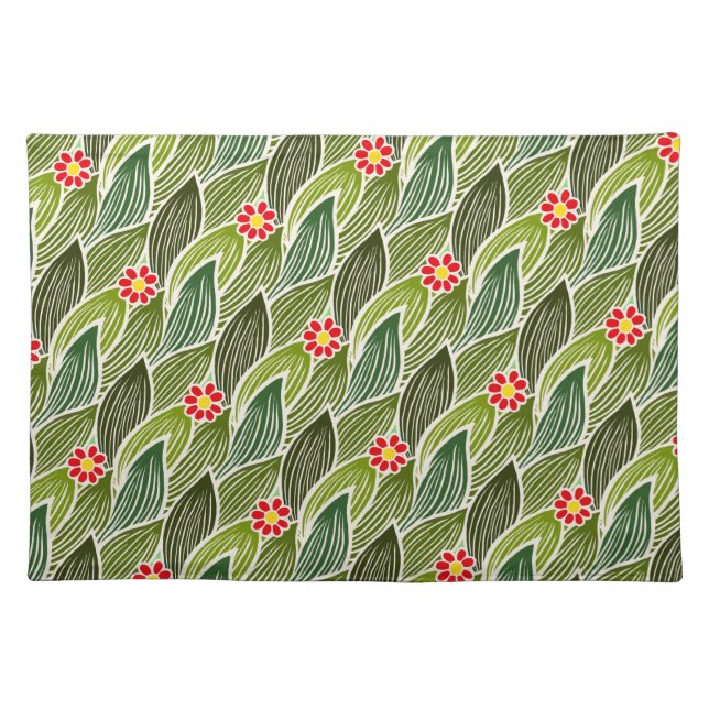  Cute Groovy Hippie Red Green Daisy Floral Pattern Cloth Placemat (Front)