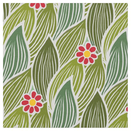  Cute Groovy Hippie Red Green Daisy Floral Pattern Fabric