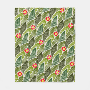 Cute Groovy Hippie Red Green Daisy Floral Pattern Fleece Blanket