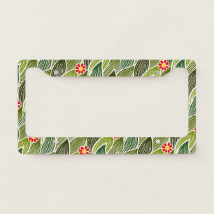 Cute Groovy Hippie Red Green Daisy Floral Pattern License Plate Frame