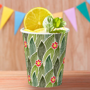  Cute Groovy Hippie Red Green Daisy Floral Pattern Paper Cups
