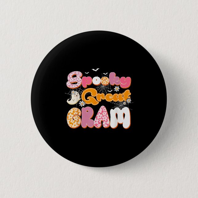 Cute Groovy One Spooky Great Gram Ghost Halloween  Button (Front)