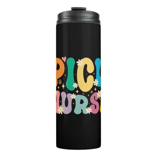 Cute Groovy PICU NurseRetro Pediatric Intensive Thermal Tumbler