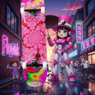 Cute Groovy Pink Abstract Spiral Skateboard