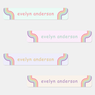 Cute Groovy Retro Colorful Custom Name Waterproof Labels