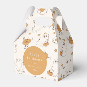 Cute Groovy Retro Ghost Pumpkin Halloween Custom Favor Boxes