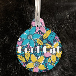 Cute Groovy Retro Hippie Colorful Cool Cat Pet ID Tag