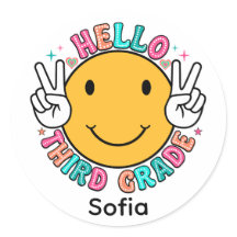 Cute Groovy Smiley Face Hello Third Grade Back To 