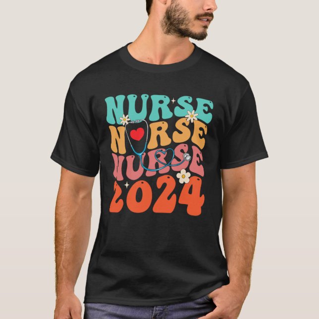 Cute Groovy Stethoscope Nurse Life Nursing Nurse W T-Shirt (Front)