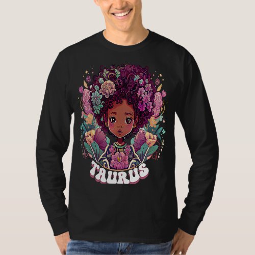 Cute Groovy Taurus Zodiac Afro Girl April May Birt T_Shirt