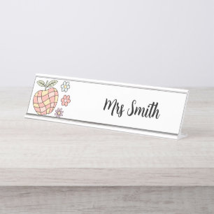 Cute Groowy Apple & Flowers Teacher's  Desk Name Plate