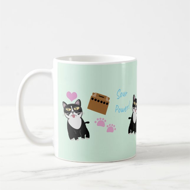 Cute Grouchy Sour Puss Cat Pattern Cartoon Coffee Mug (Left)